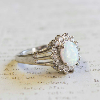 Vintage Jewelry Genuine Stone or Crystal Surrounded by Clear Austrian Crystals Ring Made in the USA by PVD Vintage Jewelry