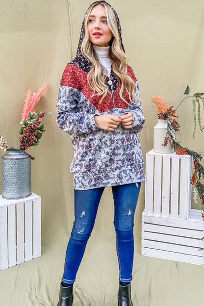 And The Why Printed Half Zip Up Long Sleeve Hoodie