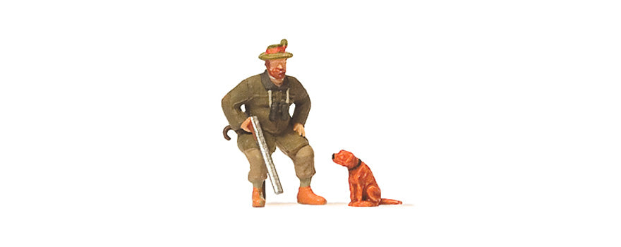 Preiser 28129 HO Scale Seated Hunter w/Dog Figures