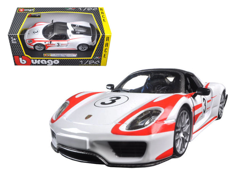 Porsche 918 Spyder Weissach #3 White 1/24 Diecast Model Car by Bburago  free shipping USA