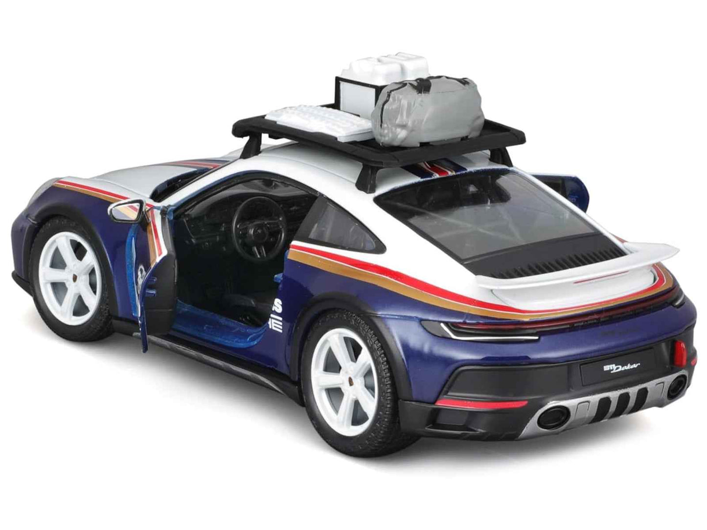 Porsche 911 Dakar #953 "Roughroads Porsche" Blue and White with Stripes and Roof Rack "Race" Series 1/24 Diecast Model Car by Bburago
