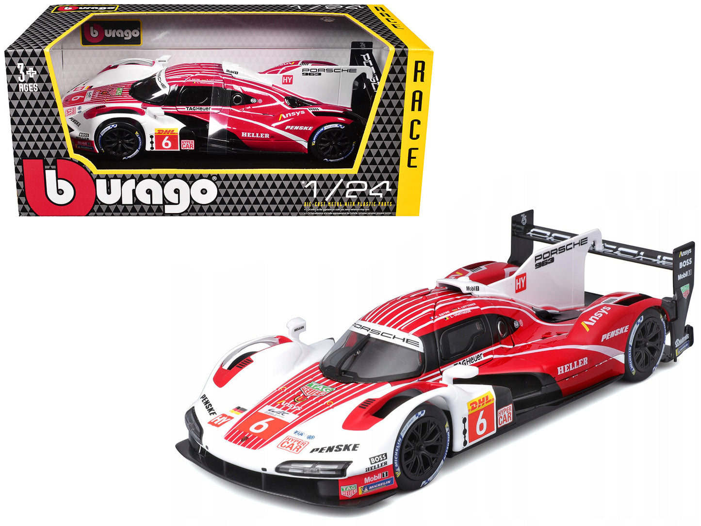 Porsche 963 #6 Kevin Estre - Andre Lotterer - Laurens Vanthoor "Porsche Penske Motorsport" Winner "FIA World Endurance Championship" (2024) 1/24 Diecast Model Car by Bburago  free shipping USA