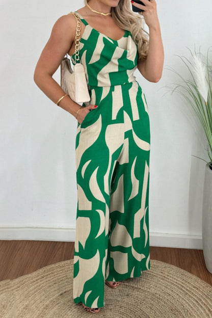 Two-Tone Spaghetti Strap Wide Leg Jumpsuit