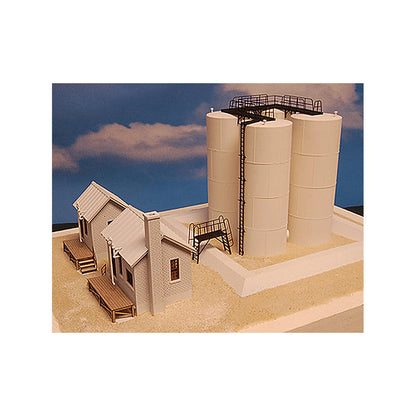 GCLaser 1310041 HO Scale Walthers Cornerstone Series(R) Detail Kit (Laser-Cut Wood Kit) -- For McGraw Oil (Not Included) - Berm & Tank Walkover, Windows, Doors, Decks