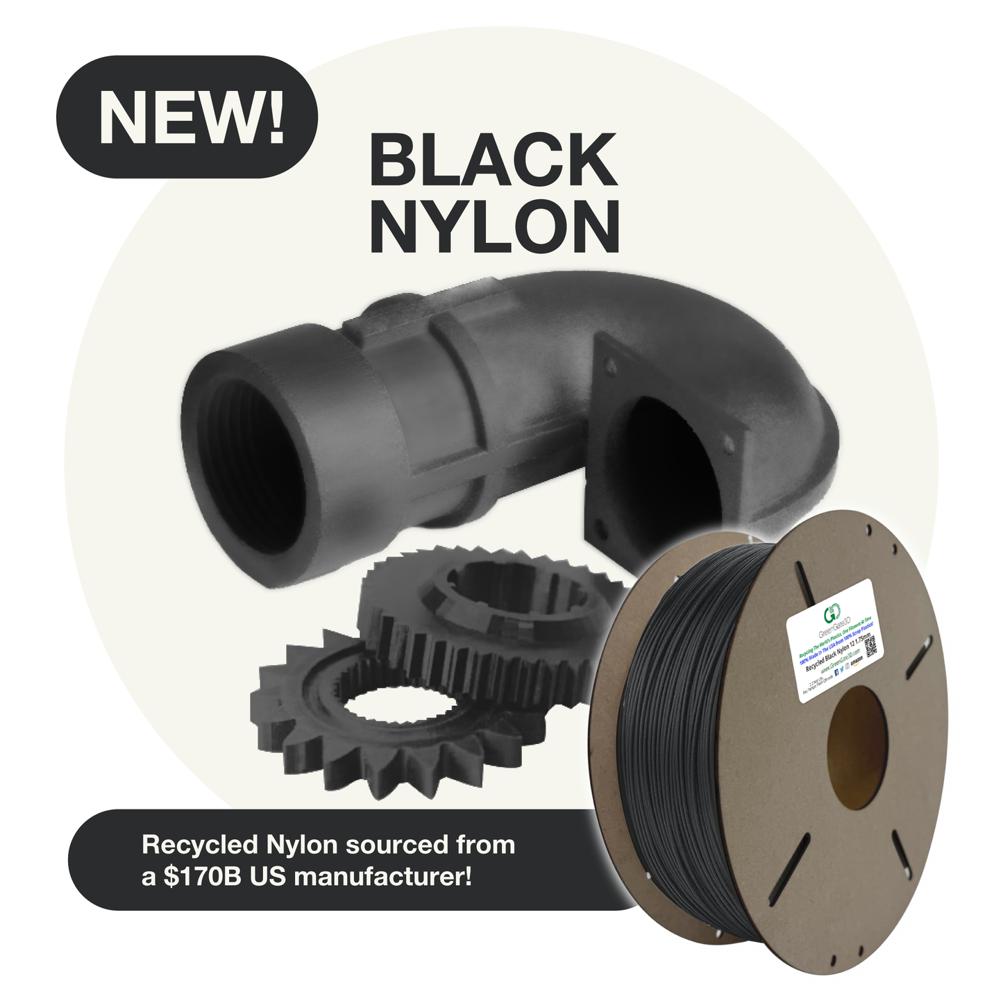 Black: Recycled Nylon 12 (PA12): 1 Kg