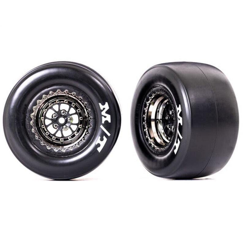 Traxxas 9476X M/T Rear Tires w/ Black Chrome Wheels/Foam Insert (2) : Drag Slash