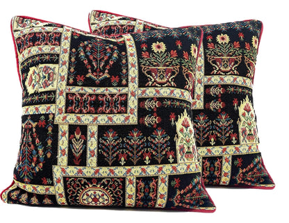 DaDalogy Bedding Dark Noir Botanical Mughal Floral Vintage Fleur Tapestry Throw Pillow Covers 16" (18197) by DaDa Bedding Collection