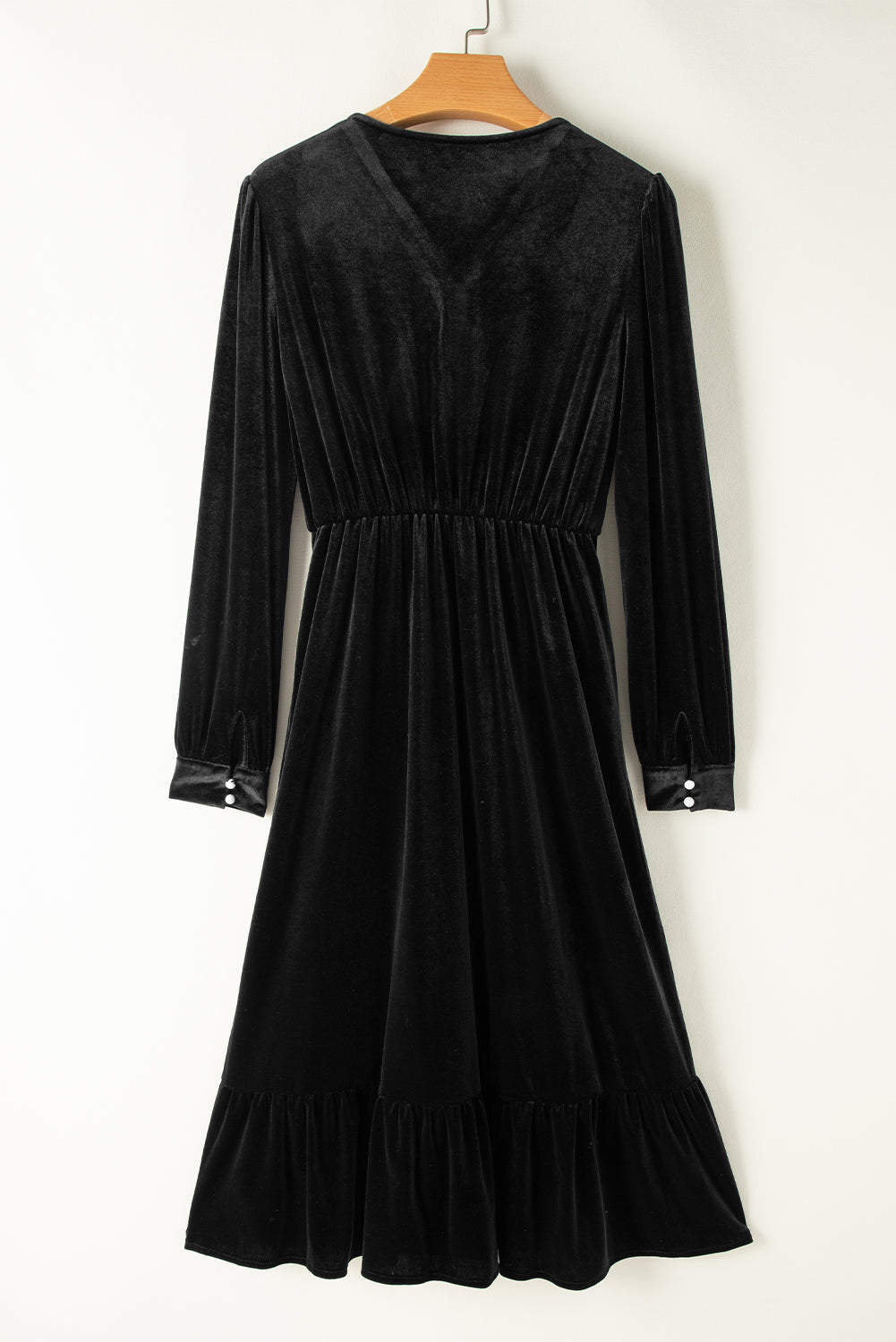 Olivia Velvet Buttoned Puff Sleeve V Neck Split Midi Dress by Poppy Lee Lane