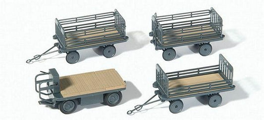 Preiser 17126 HO Scale Baggage Truck with 3 Trailers - Kit DB (Era III, gray)