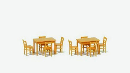 Preiser 17218 HO 2 Tables & 8 Chairs Set Natural Wood