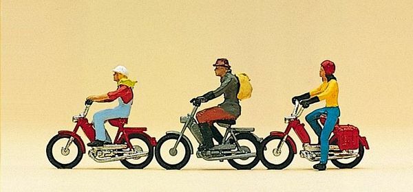 Preiser 10125 HO Scale Recreation & Sports Mopeds w/Riders