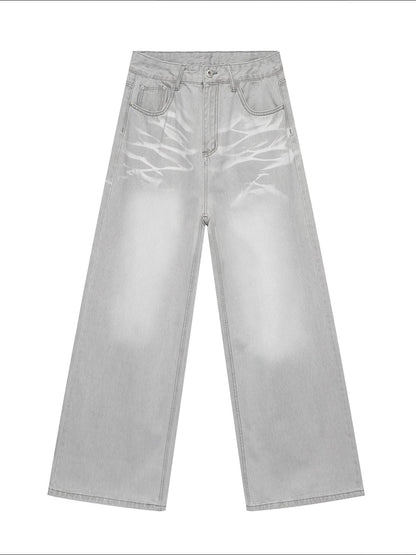 Washed Cat Whisker Straight-Leg Jeans