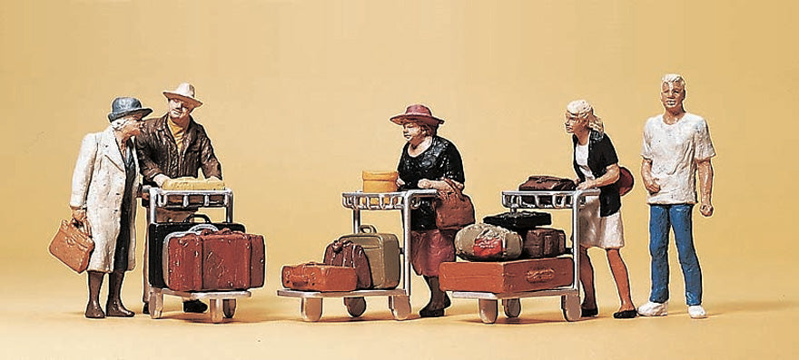 Preiser 10459 HO Scale Travellers with Luggage Carts Set