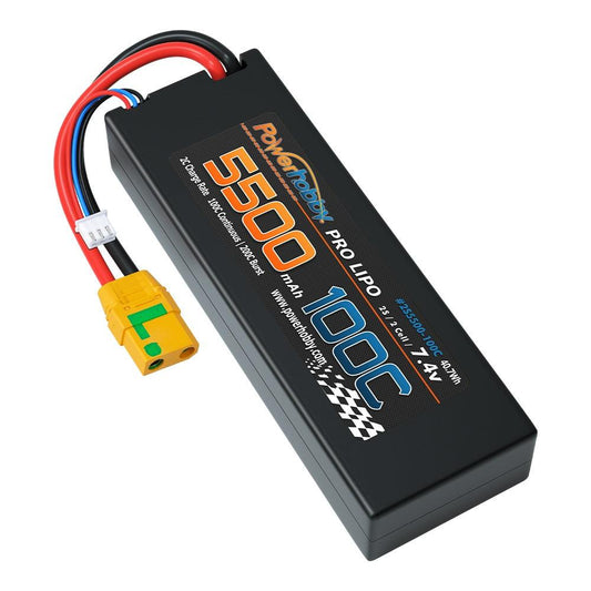 Powerhobby 2S 7.4V 5500MAH 100C Lipo Battery w XT90 Plug Hard Case