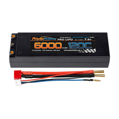Powerhobby 2S 7.6V 6000mah 120C Graphene + HV Lipo Battery Bullet Deans Plug