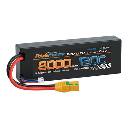 Powerhobby 2S 7.4V 8000MAH 120C Graphene + Lipo Battery XT90 Hard Case