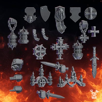 Pactum Aeternum Crusader Decor Set by DakkaDakkaStore – Resin Printed Grimdark Bits (28/32mm Scale)