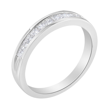 .925 Sterling Silver 1/2 Cttw Princess-Cut Diamond Channel-Set Half-Eternity Wedding or Anniversary Band Ring (H-I Color, I2 Clarity) by Infinite Jewels