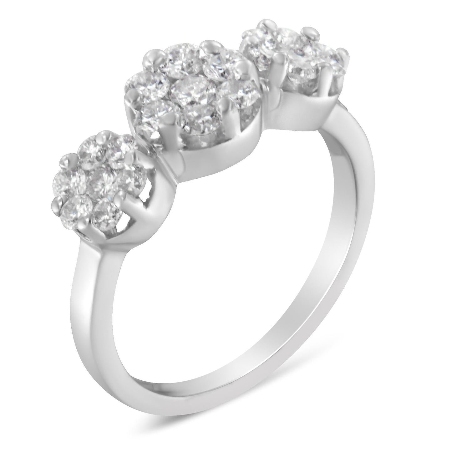 14K White Gold 1-1/4 Cttw Brilliant Cut Diamond Three Round Floral Clusters Engagement or Fashion Ring (H-I Color, SI2-I1 Clarity) by Haus of Brilliance