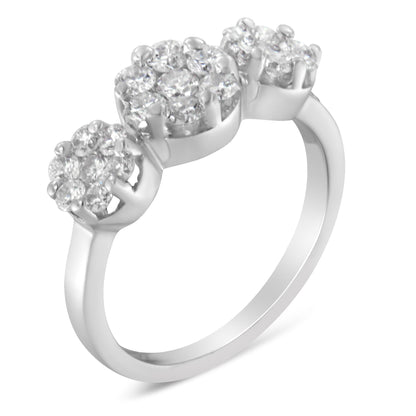 14K White Gold 1-1/4 Cttw Brilliant Cut Diamond Three Round Floral Clusters Engagement or Fashion Ring (H-I Color, SI2-I1 Clarity) by Haus of Brilliance