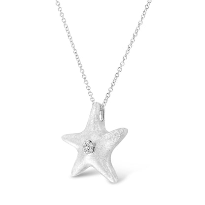 .925 Sterling Silver Prong-Set Diamond Accent Starfish Pendant Necklace (I-J Color, I1-I2 Clarity) - Size 18" by Haus of Brilliance