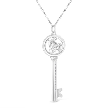 .925 Sterling Silver Diamond Accent Zodiac Key 18" Pendant Necklace (K-L Color, I1-I2 Clarity) by Haus of Brilliance