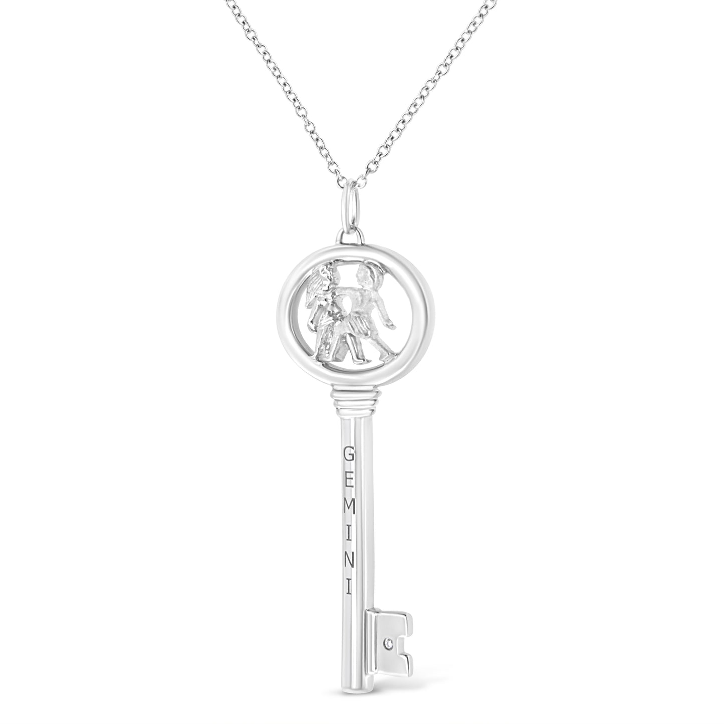 .925 Sterling Silver Diamond Accent Zodiac Key 18" Pendant Necklace (K-L Color, I1-I2 Clarity) by Haus of Brilliance