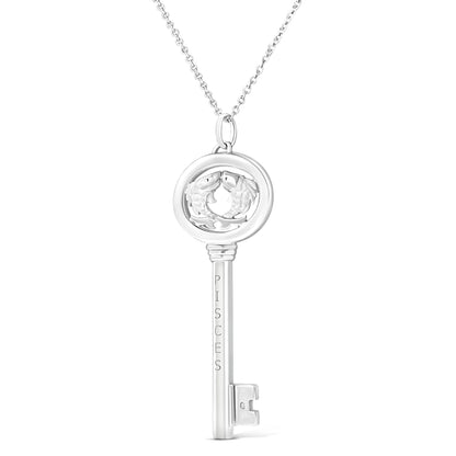 .925 Sterling Silver Diamond Accent Zodiac Key 18" Pendant Necklace (K-L Color, I1-I2 Clarity) by Infinite Jewels