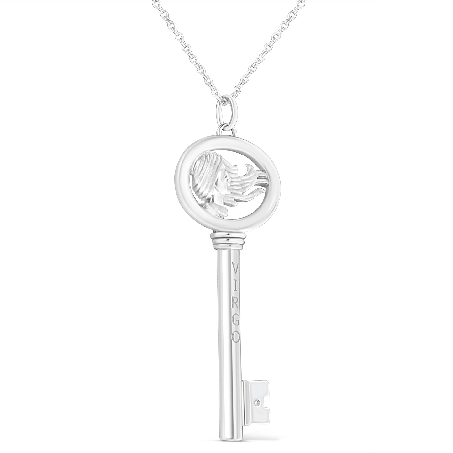 .925 Sterling Silver Diamond Accent Zodiac Key 18" Pendant Necklace (K-L Color, I1-I2 Clarity) by Haus of Brilliance