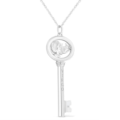 .925 Sterling Silver Diamond Accent Zodiac Key 18" Pendant Necklace (K-L Color, I1-I2 Clarity) by Infinite Jewels