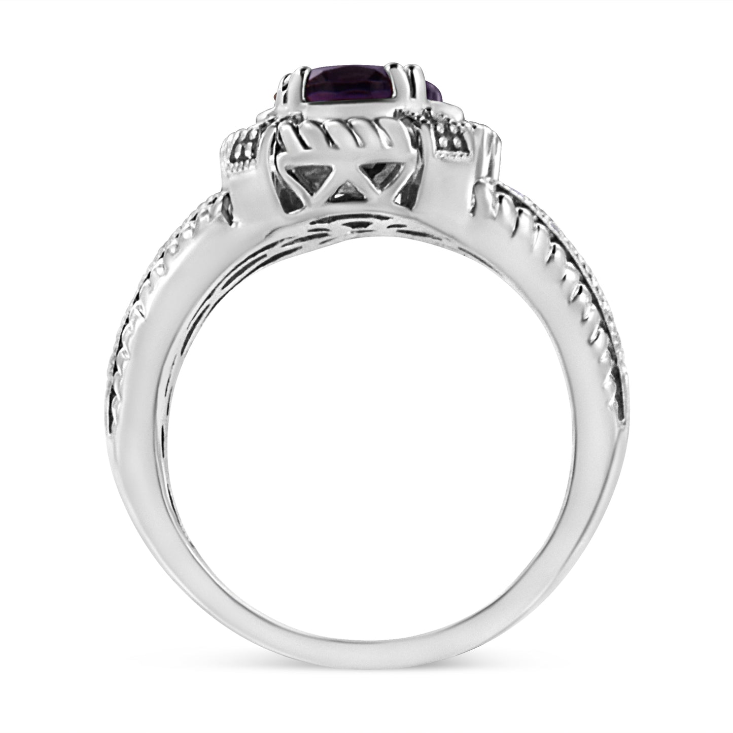 .925 Sterling Silver Prong Set Natural Oval Shape 9X7 MM Purple Amethyst Solitaire and Diamond Accent Ring (I-J Color, I1-I2 Clarity) by Infinite Jewels