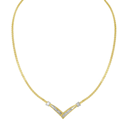10K Yellow and White Gold 1/2 Cttw Princess Cut Diamond Channel-Set “V” Shape 18" Franco Chain Necklace (H-I Color, SI2-I1 Clarity) by Haus of Brilliance