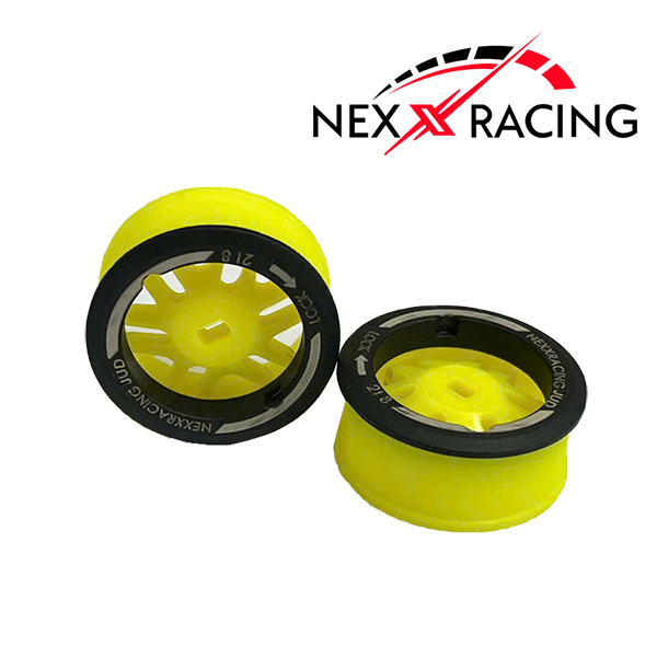 NXUSA-EVOAWD-R Nexx Racing “JUD” threaded carbon-fiber reinforced EVO AWD Flanged Rear Wheels (2) pcs for Mini-Z (YELLOW)