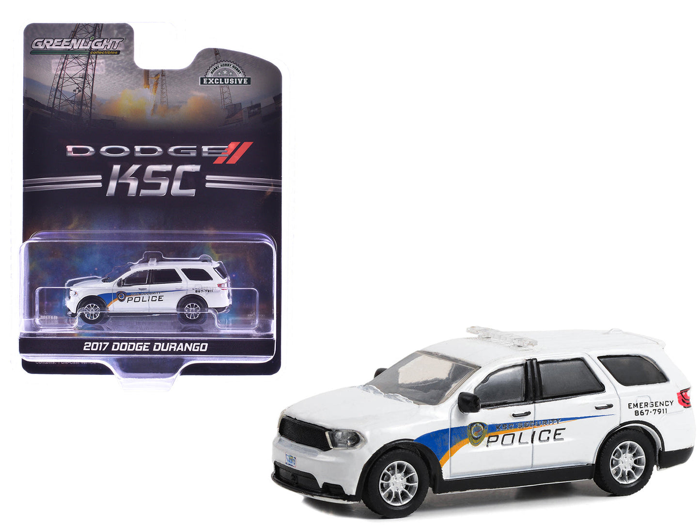 2017 Dodge Durango "Kennedy Space Center (KSC) Security Police Traffic Enforcement" White with Graphics "Hobby Exclusive" Series 1/64 Diecast Model Car by Greenlight  free shipping USA