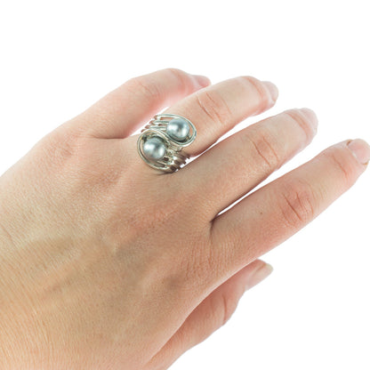 Vintage 1970's Cream Glass Pearl Ring 18k Yellow Gold Electroplated Made in USA by PVD Vintage Jewelry