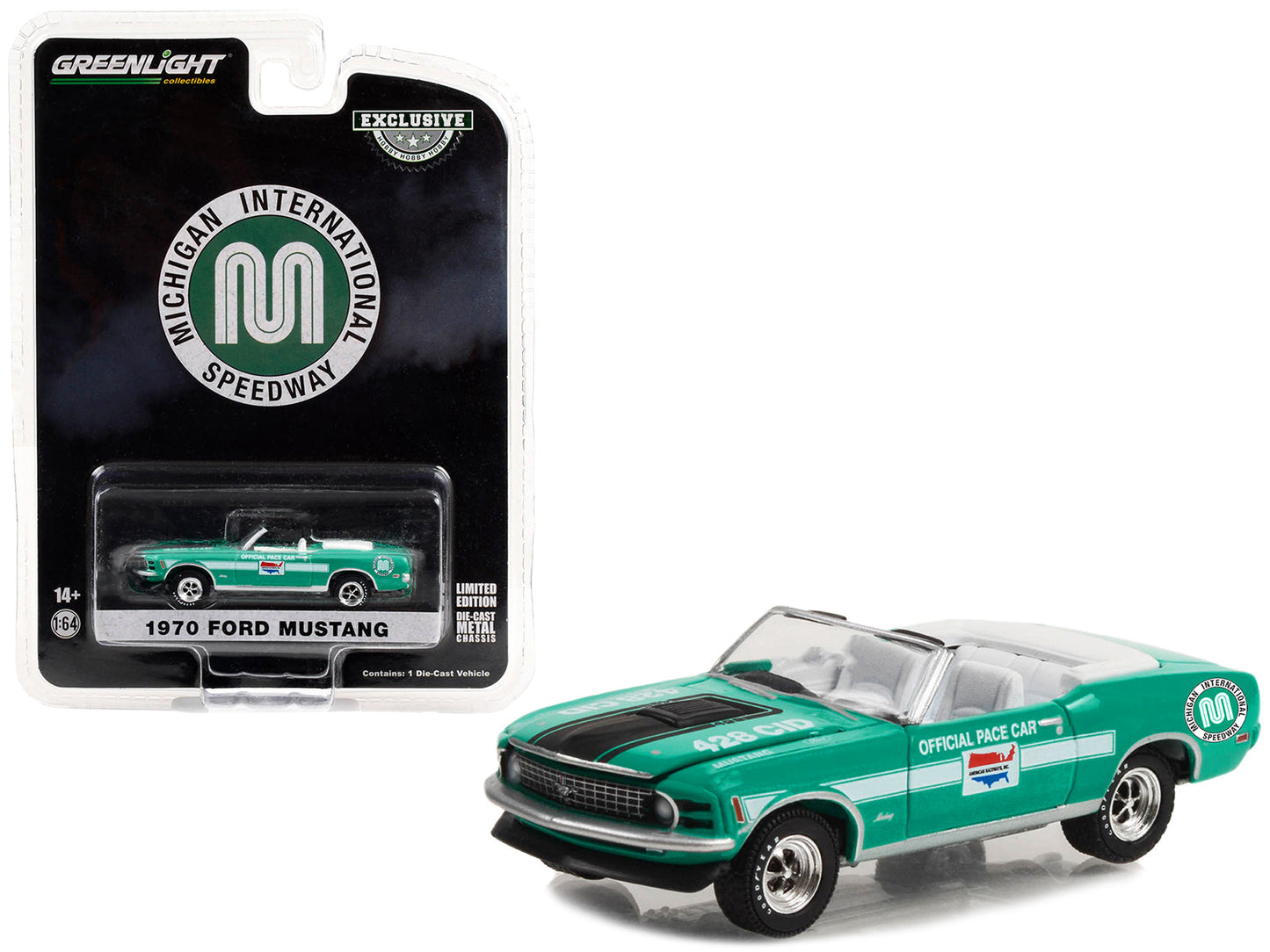 1970 Ford Mustang Mach 1 428 Cobra Jet Convertible "Michigan International Speedway Official Pace Car" "Hobby Exclusive" Series 1/64 Diecast Model Car by Greenlight  free shipping USA