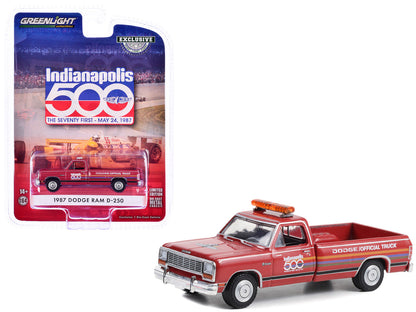 1987 Dodge Ram D-250 Pickup Truck "71st Annual Indianapolis 500 Mile Race Dodge Official Truck" Red with Stripes "Hobby Exclusive" Series 1/64 Diecast Model Car by Greenlight  free shipping USA