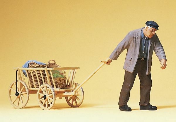 Preiser 45109 G Scale Pedestrians Man Pulling Hand Cart