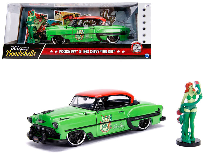1953 Chevrolet Bel Air Green and Red Top with Poison Ivy Diecast Figure "DC Comics Bombshells" Series 1/24 Diecast Model Car by Jada  free shipping USA