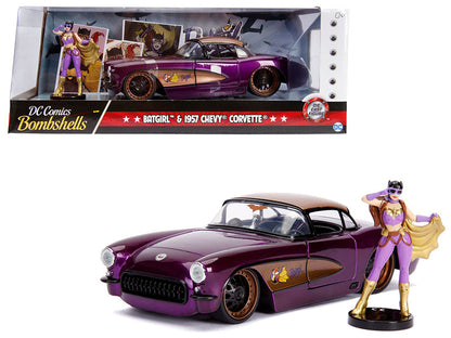 1957 Chevrolet Corvette Purple with Batgirl Diecast Figurine "DC Comics Bombshells" Series 1/24 Diecast Model Car by Jada  free shipping USA