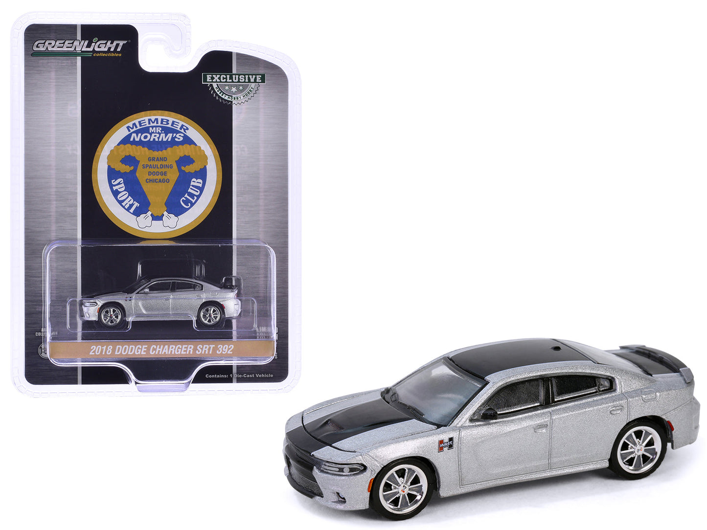 2018 Dodge Charger SRT 392 Silver Metallic with Black Stripe "Mr. Norm Heritage GSS Charger" "Hobby Exclusive" Series 1/64 Diecast Model Car by Greenlight  free shipping USA