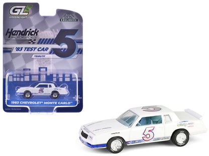 1983 Chevrolet Monte Carlo #5 "Hendrick Motorsports First Test Car Tribute" White with Blue Stripes and Interior "Hobby Exclusive" Series 1/64 Diecast Model Car by Greenlight  free shipping USA