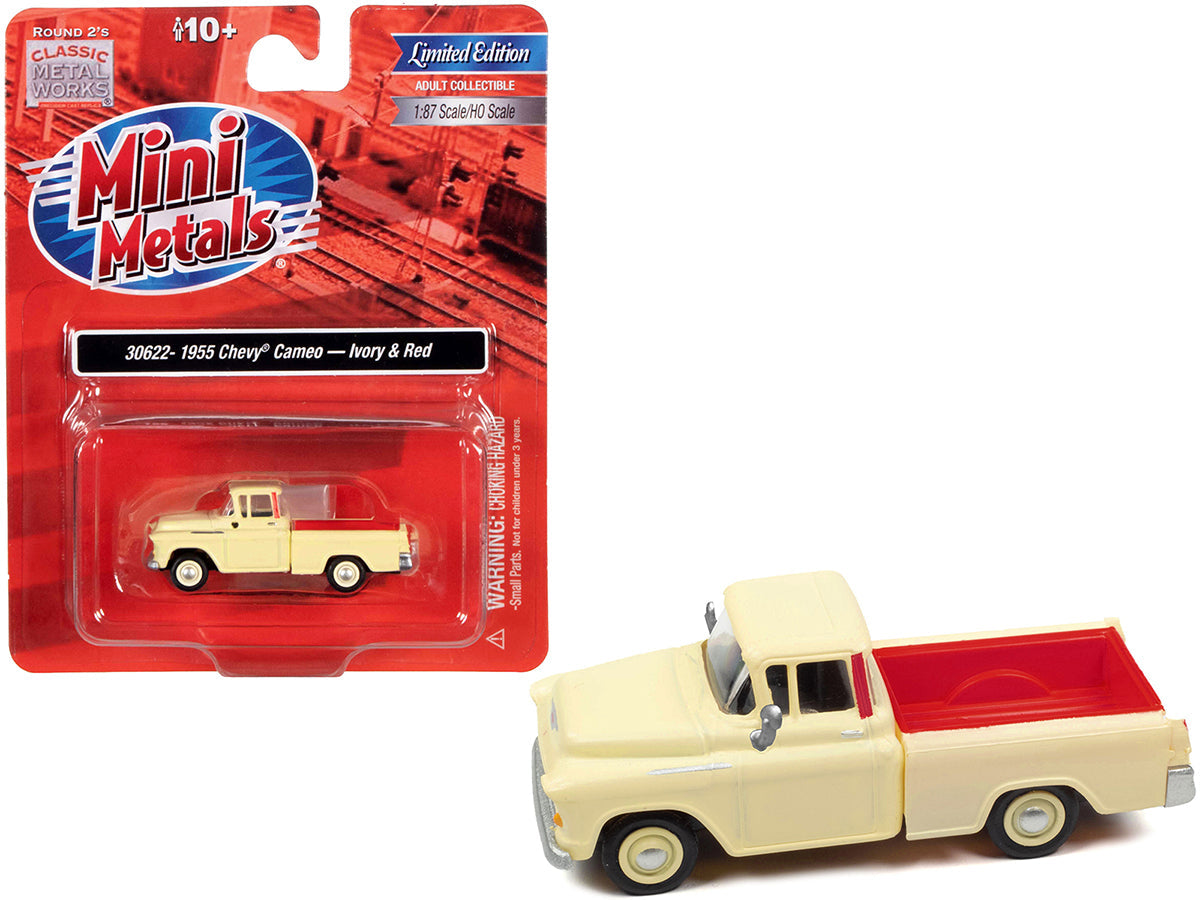 1955 Chevrolet Cameo Pickup Truck Ivory and Red 1/87 (HO) Scale Model Car by Classic Metal Works  free shipping USA