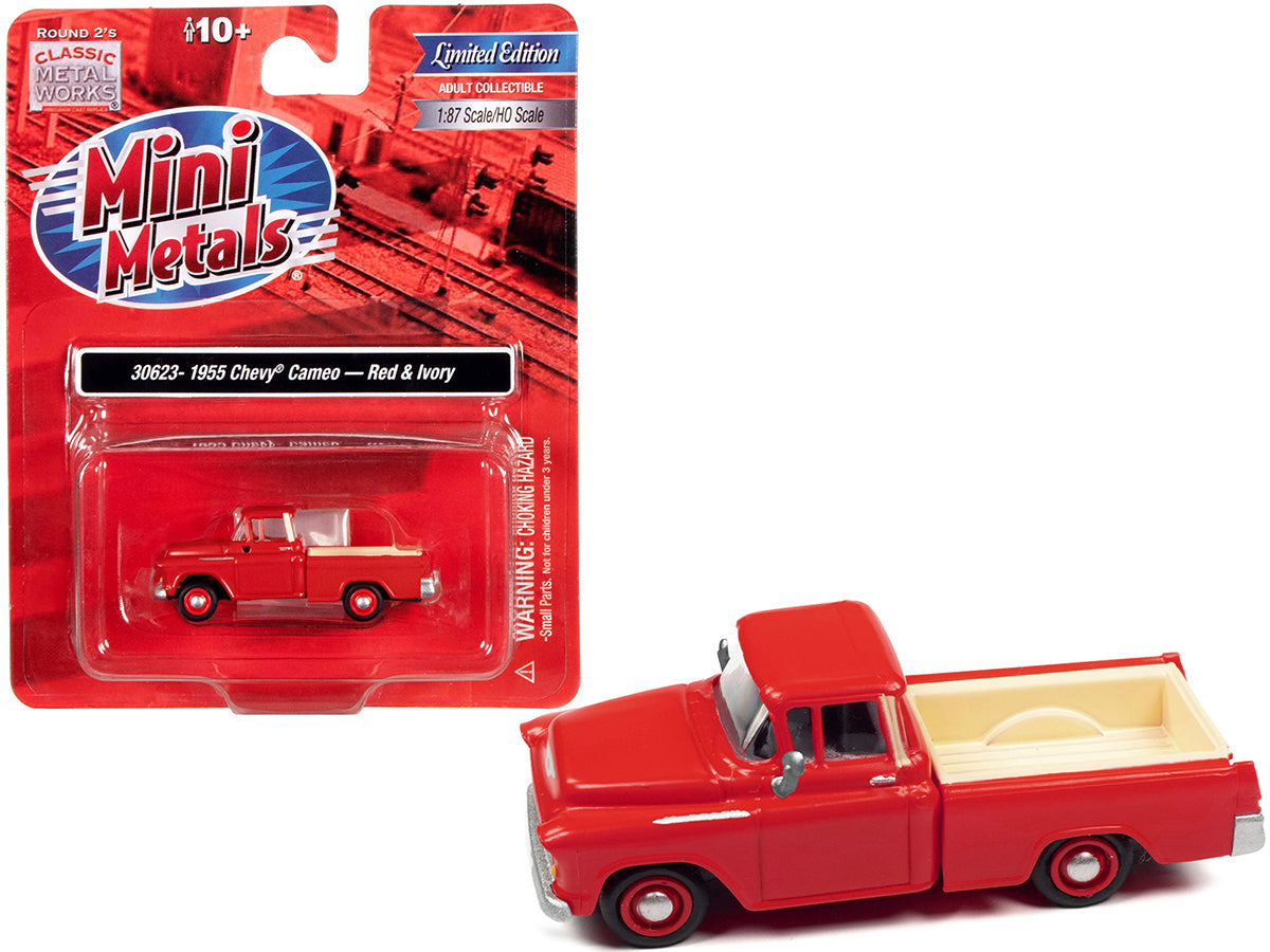 1955 Chevrolet Cameo Pickup Truck Red and Ivory 1/87 (HO) Scale Model Car by Classic Metal Works  free shipping USA