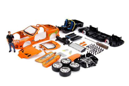 Model Kit Toyota Supra Metallic Orange with Brian Diecast Figure "Fast & Furious" Movie "Build N' Collect" 1/24 Diecast Model Car by Jada