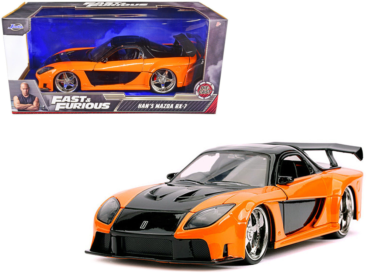 Han's Mazda RX-7 RHD (Right Hand Drive) Orange and Black "Fast & Furious" Movie 1/24 Diecast Model Car by Jada  free shipping USA