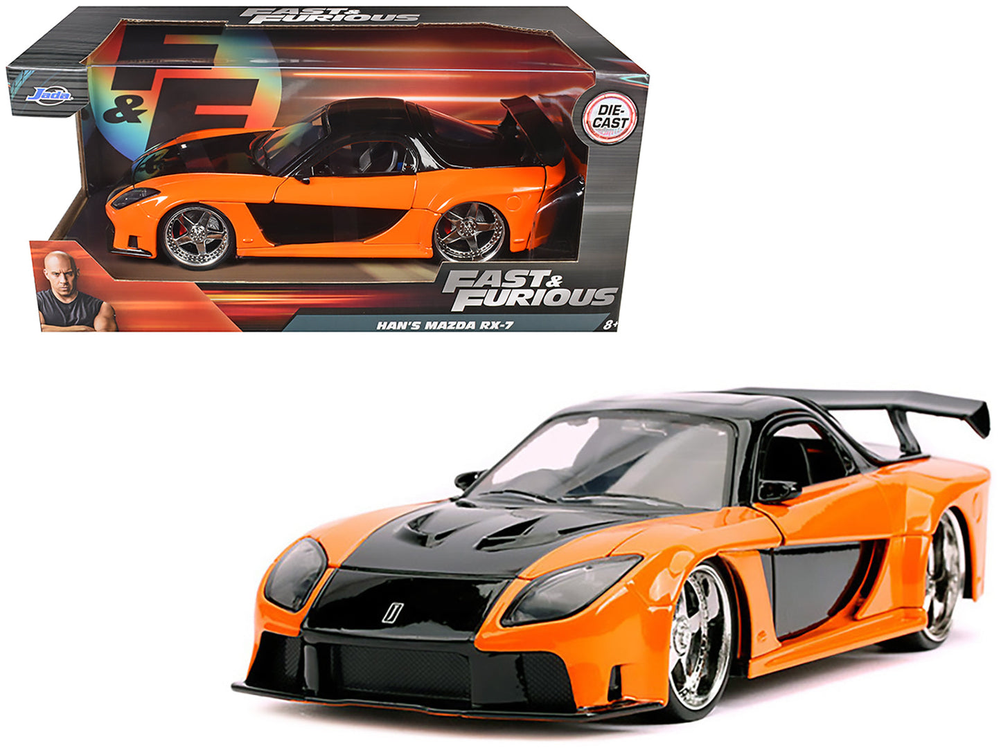 Han's Mazda RX-7 RHD (Right Hand Drive) Orange and Black "Fast & Furious" Movie 1/24 Diecast Model Car by Jada  free shipping USA