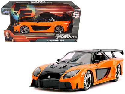 Han's Mazda RX-7 RHD (Right Hand Drive) Orange and Black "Fast & Furious" Movie 1/24 Diecast Model Car by Jada  free shipping USA