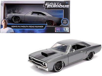 Dom's Plymouth Road Runner Gray Metallic with Black Hood Stripe "Fast & Furious" Movie 1/24 Diecast Model Car by Jada  free shipping USA