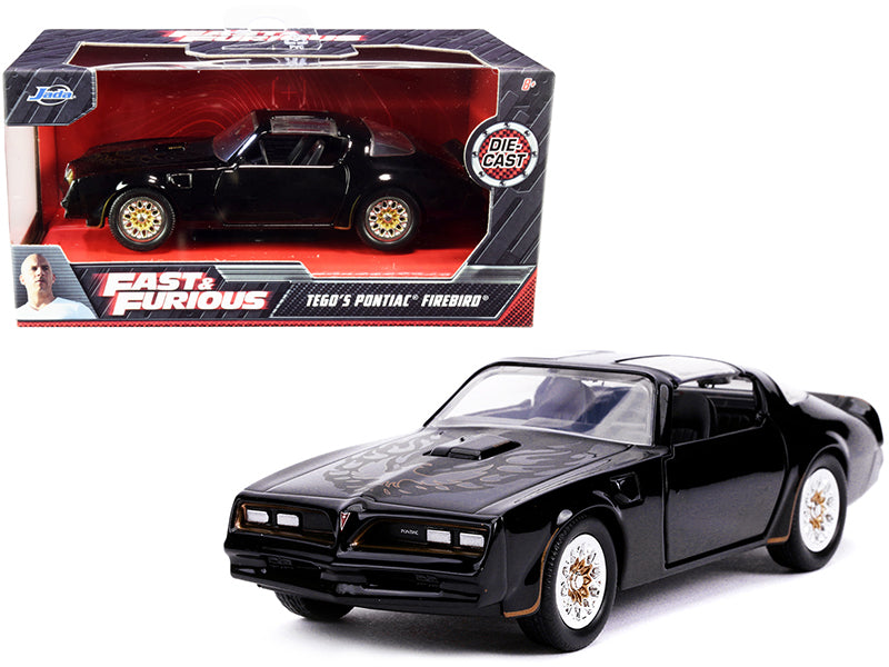 Tego's Pontiac Firebird Black with Gold Stripes and Hood Bird "Fast & Furious" Series 1/32 Diecast Model Car by Jada  free shipping USA